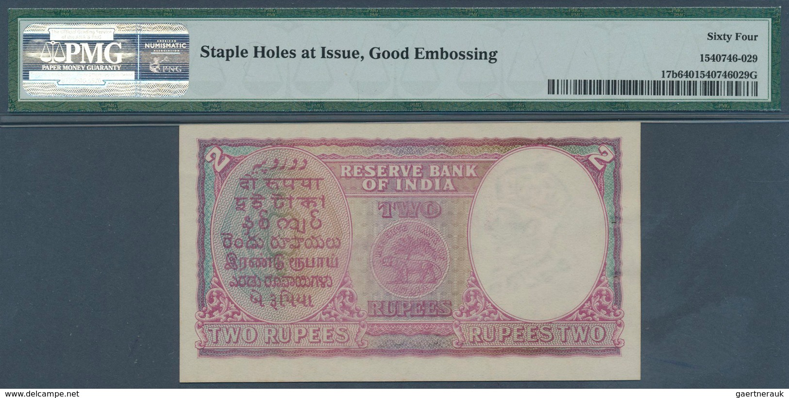 01744 India / Indien: 2 Rupees ND(1943) P. 17b In Condition: PMG Graded 64 Choice UNC. - India