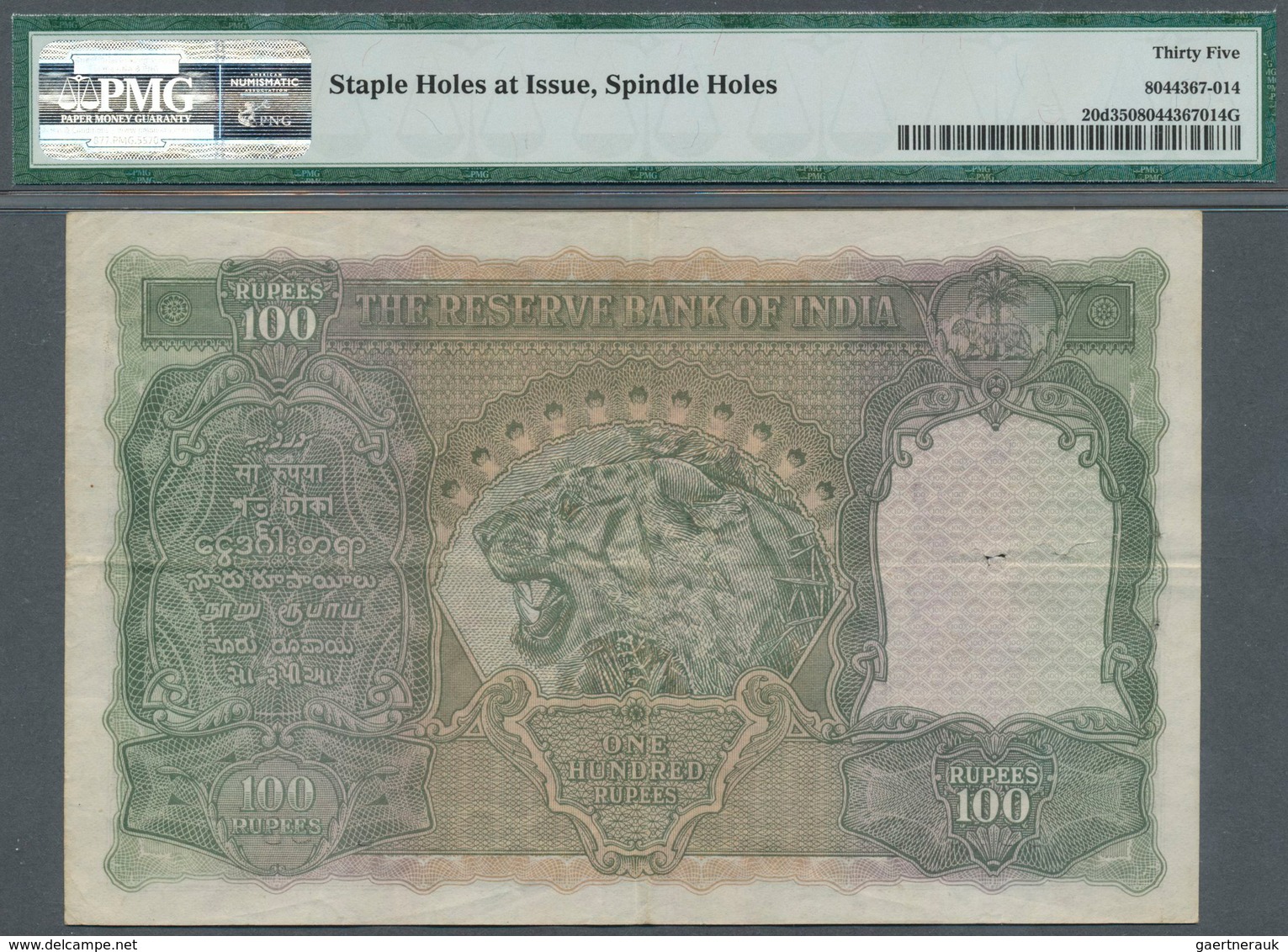 01747 India / Indien: 100 Rupees ND(1937) P. 20d, Condition: PMG Graded 35 Choice Very Fine. - India