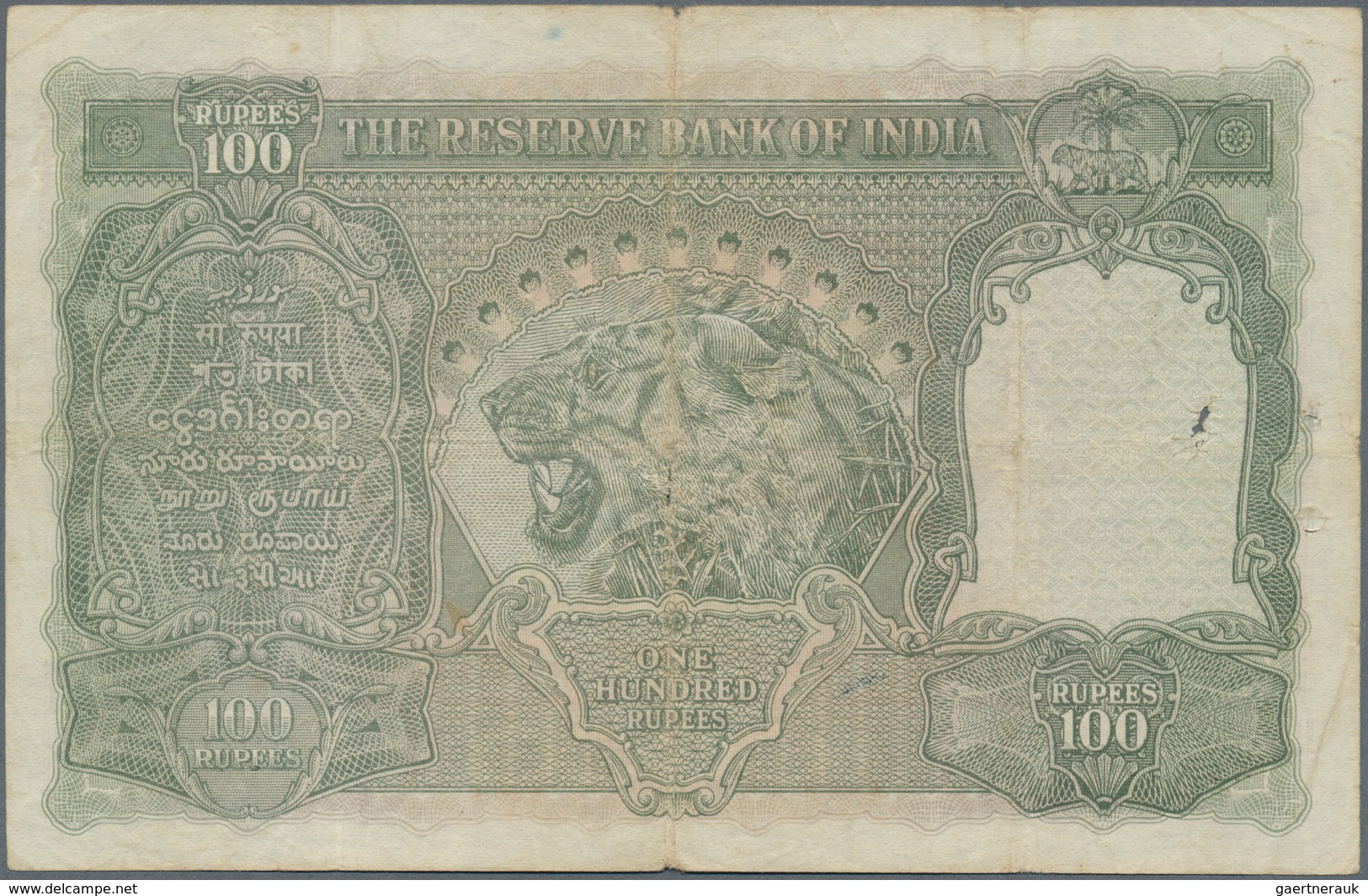 01751 India / Indien: 100 Rupees ND(1937-43) MADRAS Issue P. 20o, Used With Folds, 3 Larger Pinholes At Le - India