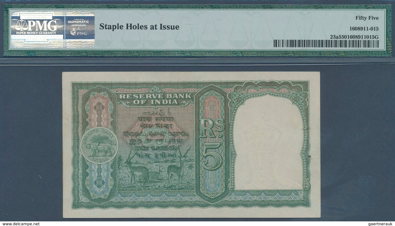 01754 India / Indien: 5 Rupees ND(1943) P. 43a In Condition: PMG Graded 55 AUNC. - India