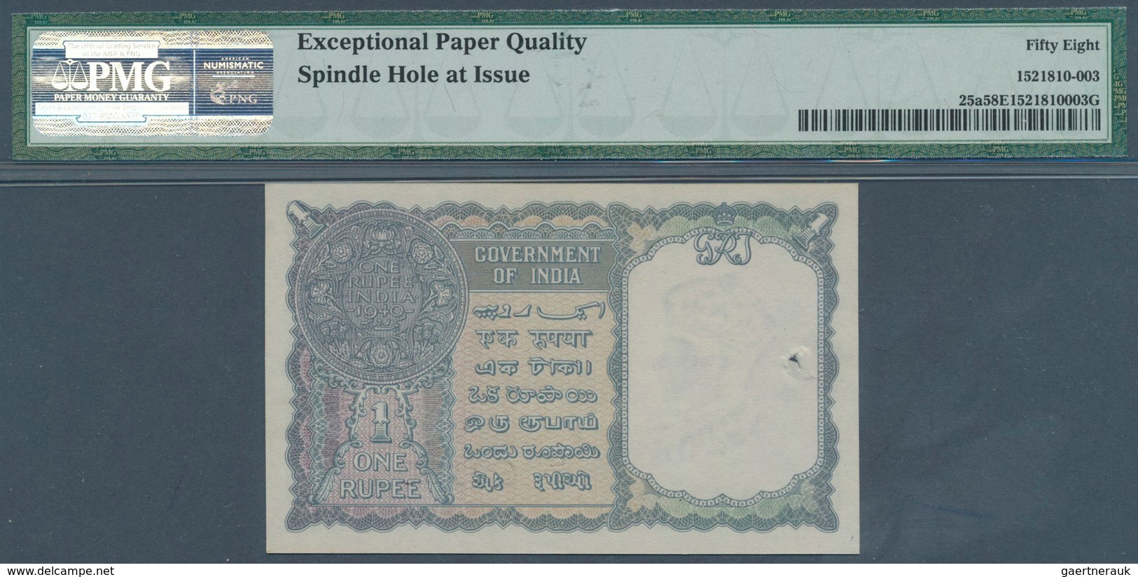01756 India / Indien: 1 Rupee ND(1940) P. 25a, Condition: PMG Graded 58 Choice AUNC EPQ. - India
