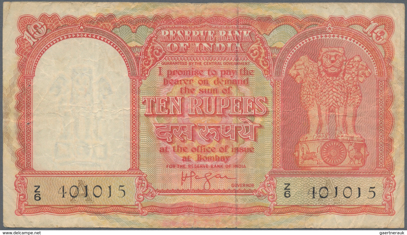 01759 India / Indien: 10 Rupees ND "Gulf Issue" P. R3, Used With Folds And Creases, 2 Pinholes At Left, No - India