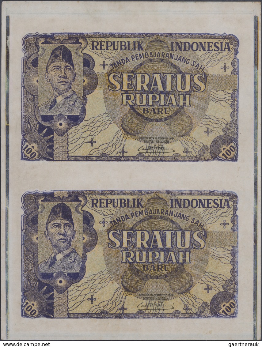 01767 Indonesia / Indonesien: Uncut Sheet Of 2 Pcs 100 Rupiah 1949 P. 35G In Condition: XF+. - Indonesië