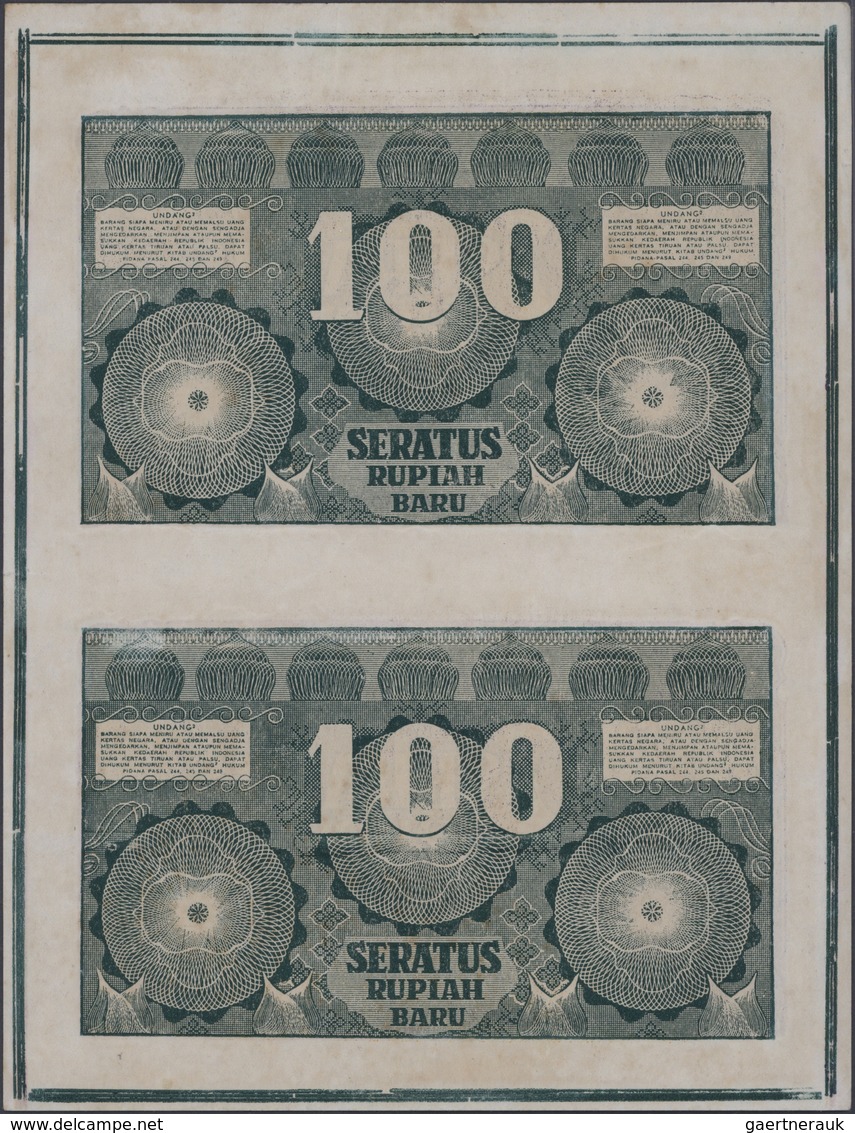 01767 Indonesia / Indonesien: Uncut Sheet Of 2 Pcs 100 Rupiah 1949 P. 35G In Condition: XF+. - Indonesië