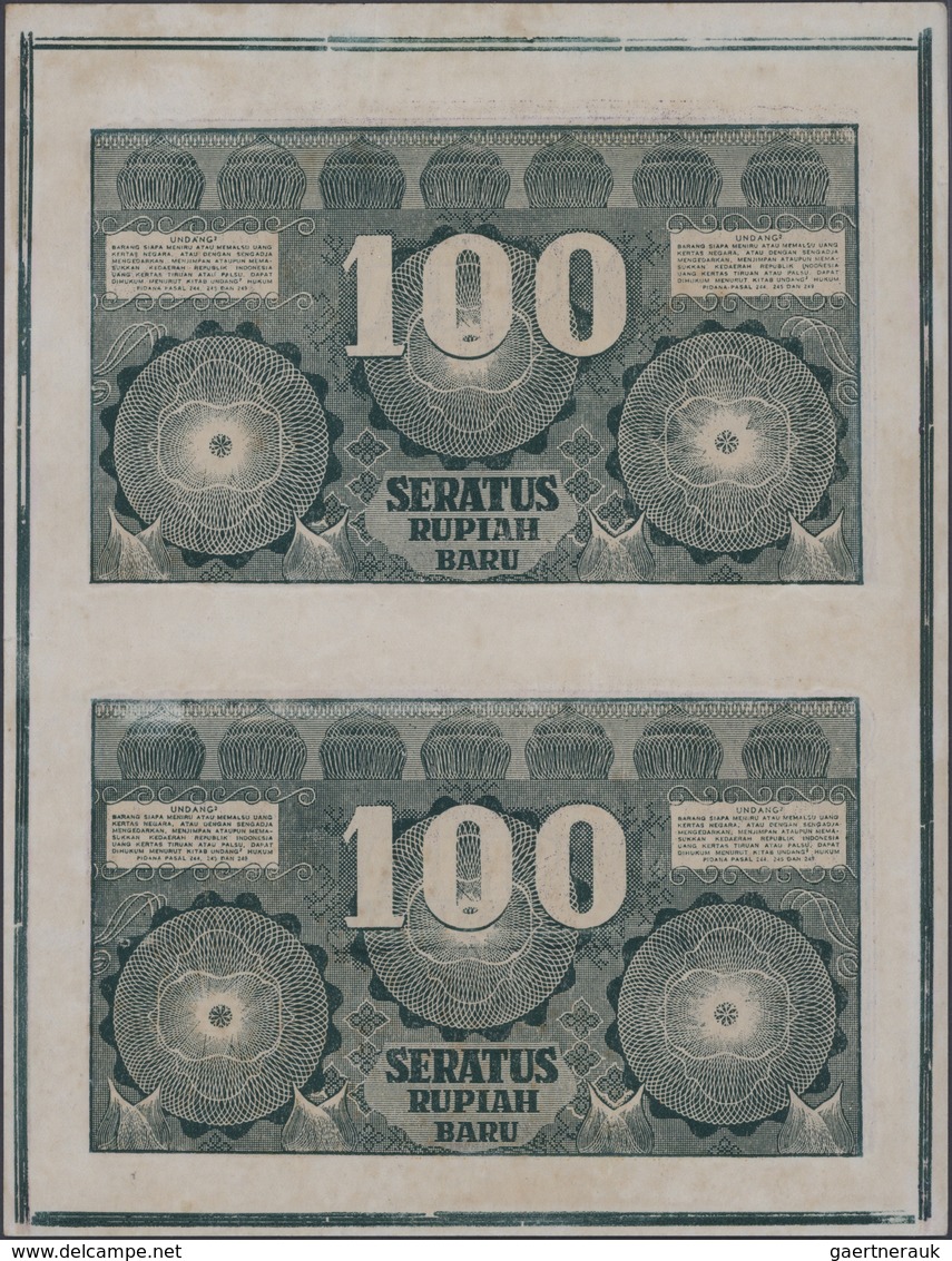 01767 Indonesia / Indonesien: Uncut Sheet Of 2 Pcs 100 Rupiah 1949 P. 35G In Condition: XF+. - Indonesia