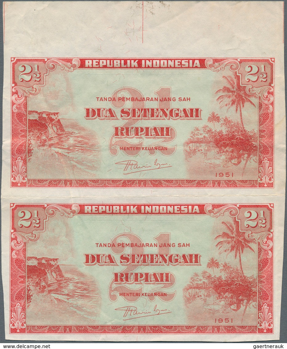 01768 Indonesia / Indonesien: Uncut Pair Of 2 1/2 Rupees 1951 Proof Prints Without Serial Number P. 39p, W - Indonesië