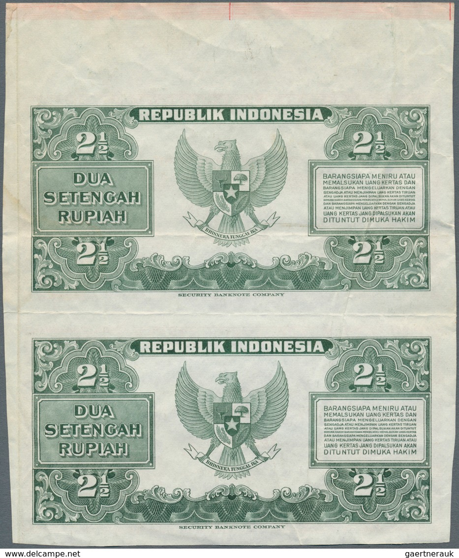 01768 Indonesia / Indonesien: Uncut Pair Of 2 1/2 Rupees 1951 Proof Prints Without Serial Number P. 39p, W - Indonesië