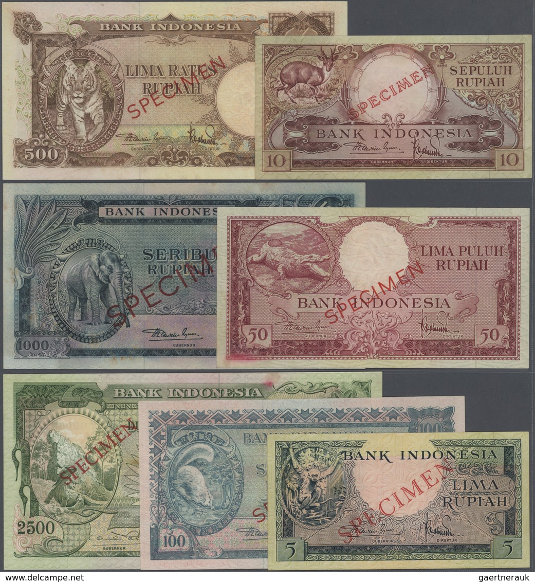 01770 Indonesia / Indonesien: Set Of 7 SPECIMEN Banknotes Containing 5, 10, 50, 100, 500, 1000 And 2500 Ru - Indonesië