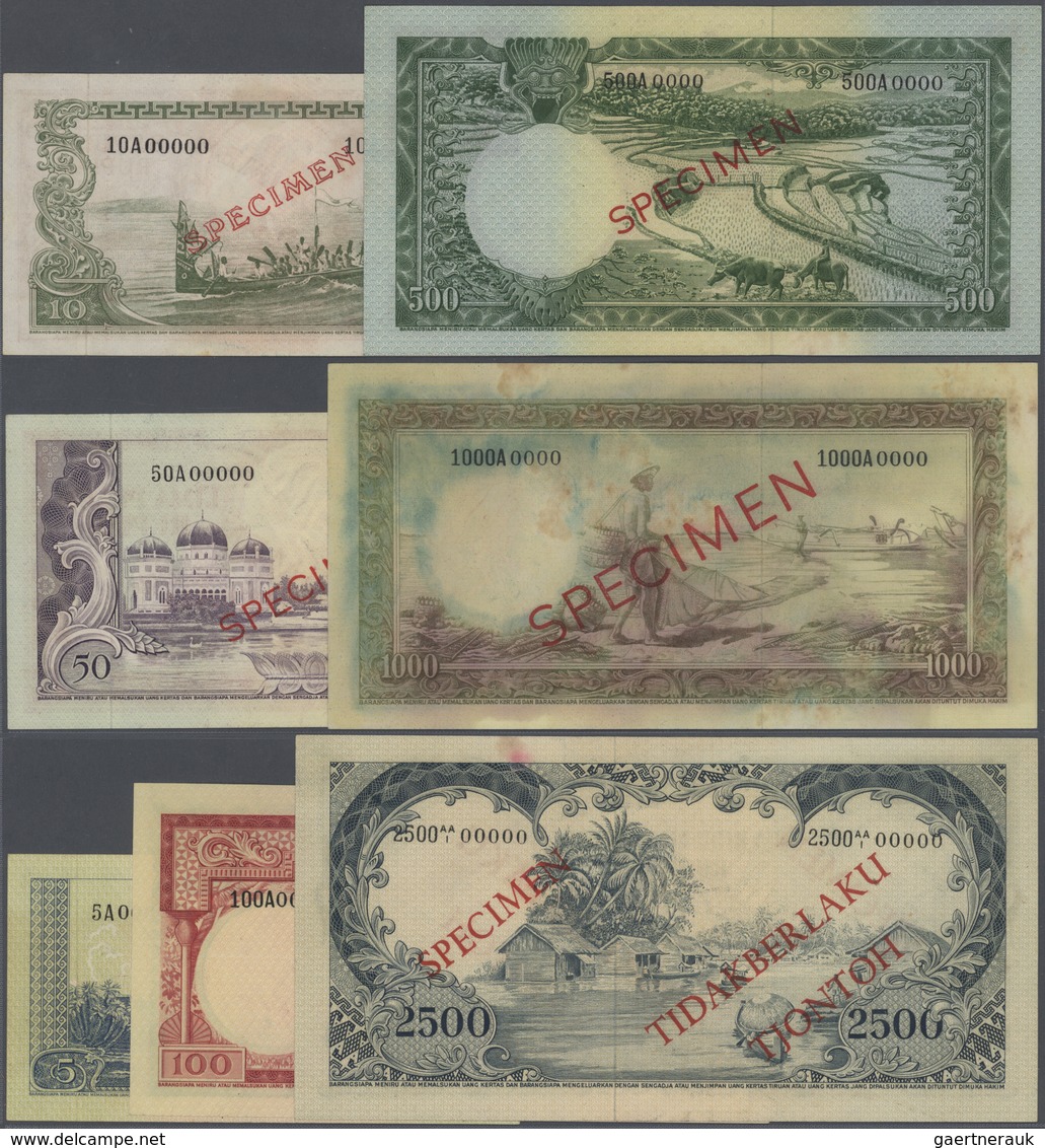 01770 Indonesia / Indonesien: Set Of 7 SPECIMEN Banknotes Containing 5, 10, 50, 100, 500, 1000 And 2500 Ru - Indonesia