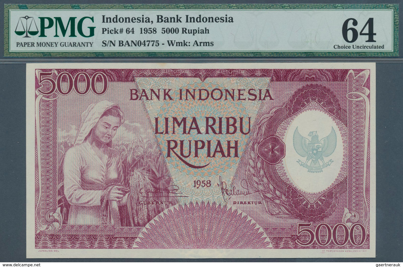 01774 Indonesia / Indonesien: 500 Rupiah 1958 P. 64, Condition: PMG Graded 64 Choice UNC. - Indonesia