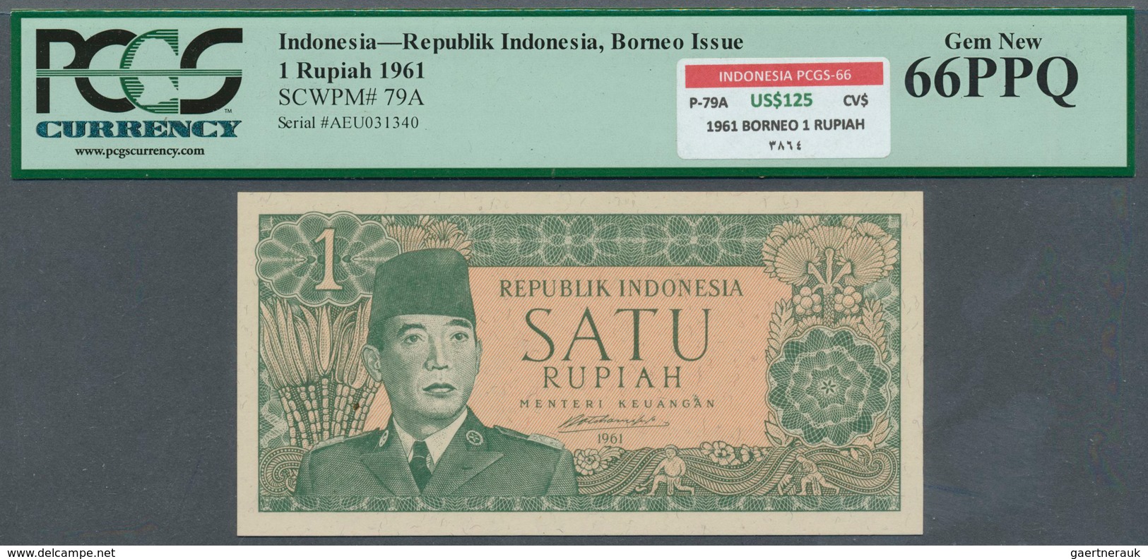01775 Indonesia / Indonesien: Borneo Issue 1 Rupiah 1961 P. 79A In Condition: PCGS Graded Gem New 66PPQ. - Indonesië
