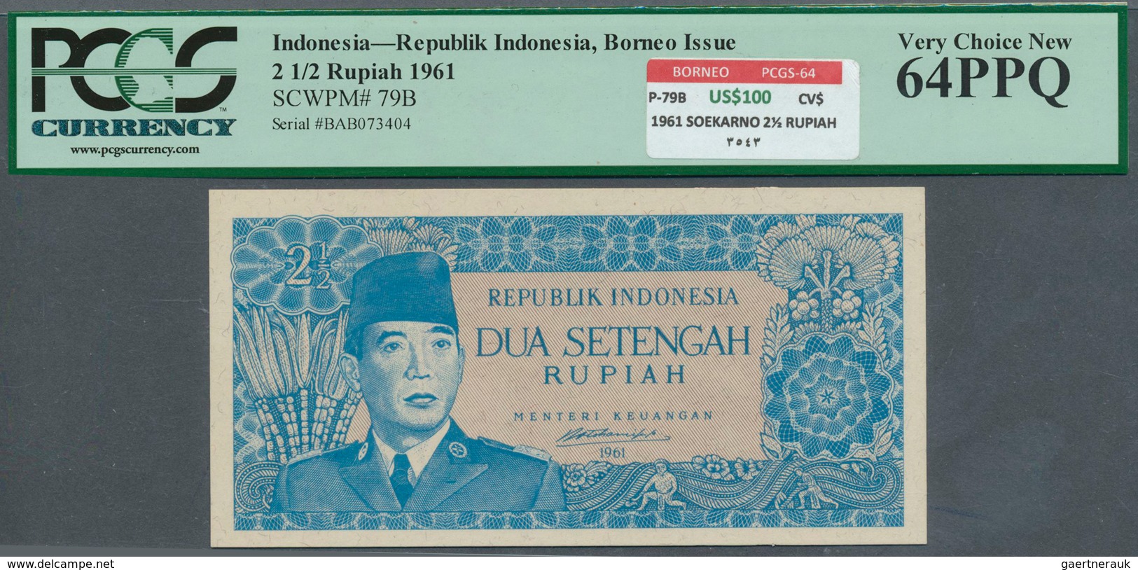 01776 Indonesia / Indonesien: 2 1/2 Rupiah 1961 P. 79B, Condition: PCGS Graded Very Choice New 64PPQ. - Indonesia