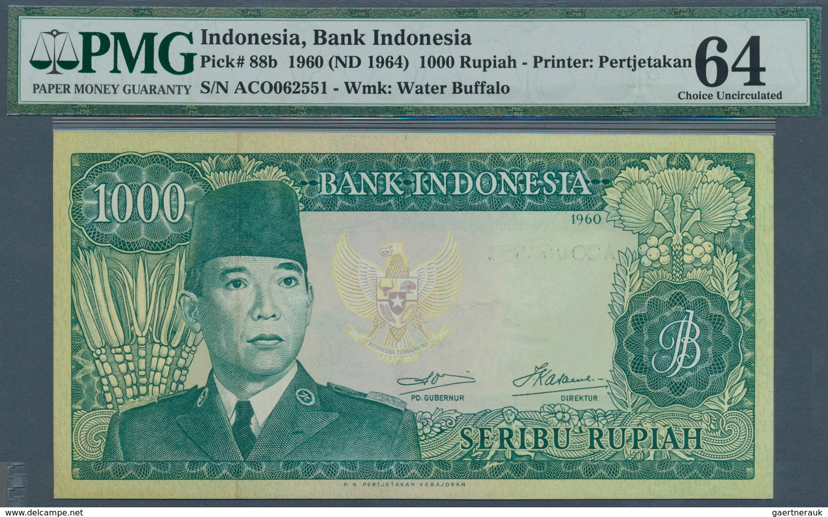 01779 Indonesia / Indonesien: 1000 Rupiah 1960 P. 88b, Condition: PMG Graded 64 Choice UNC. - Indonesië