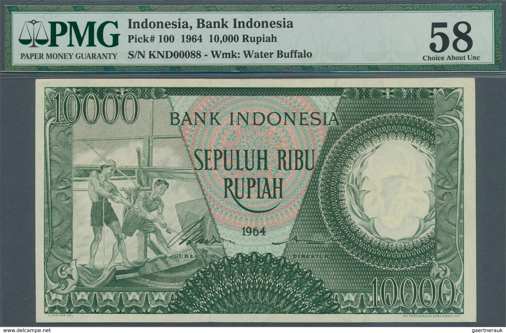 01780 Indonesia / Indonesien: 10.000 Rupiah 1964 P. 100 In Condition: PMG Graded 58 Choice AUNC. - Indonesië
