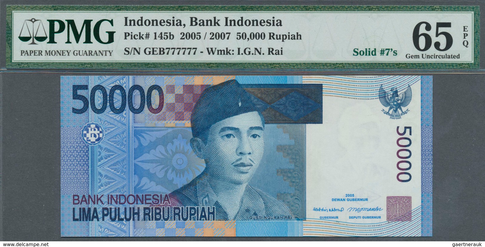 01781 Indonesia / Indonesien: 50.000 Rupiah 2005/07 P. 145b With Rare Serial Number GEB 7777777, Condition - Indonesië