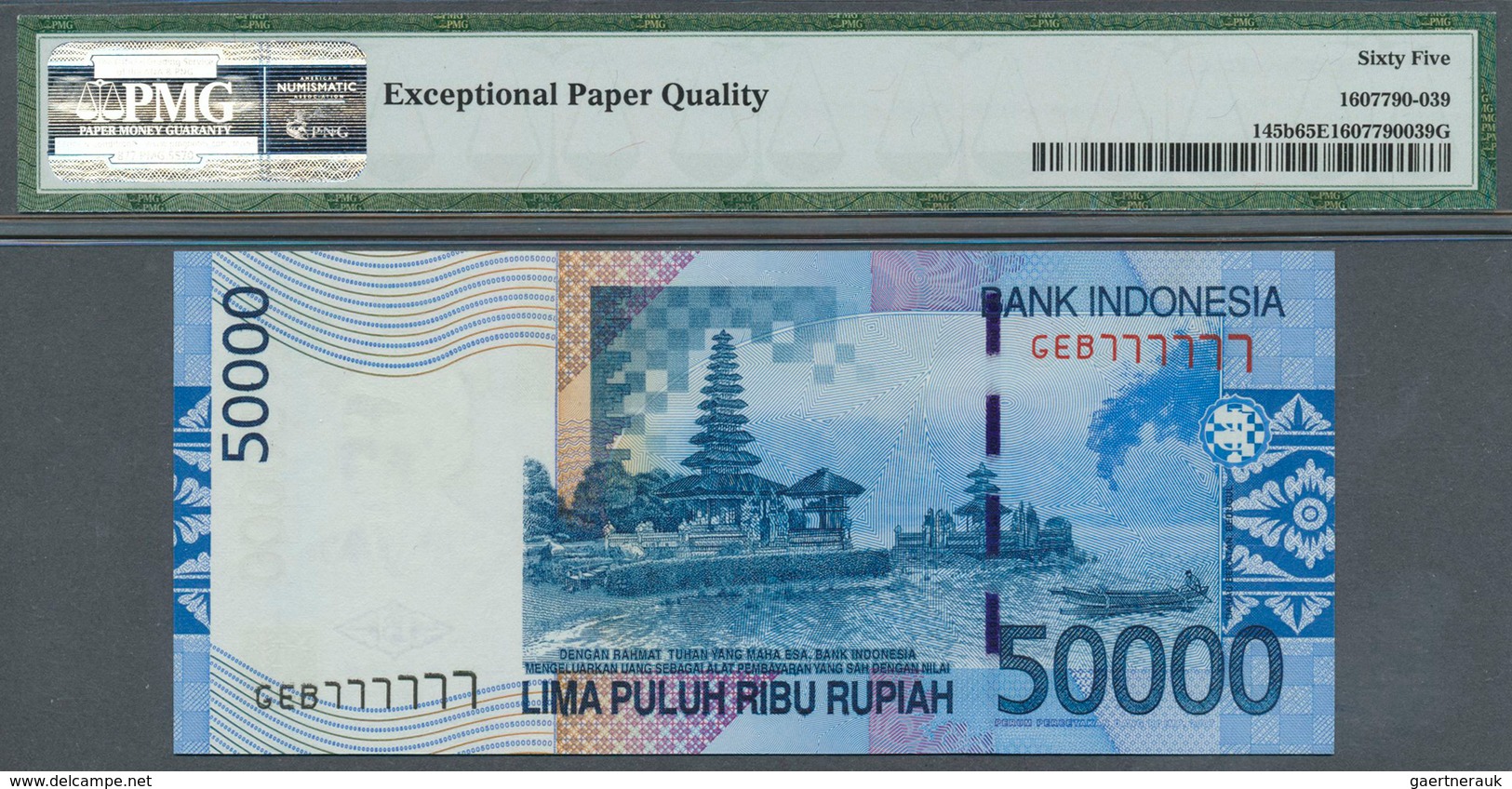 01781 Indonesia / Indonesien: 50.000 Rupiah 2005/07 P. 145b With Rare Serial Number GEB 7777777, Condition - Indonesië