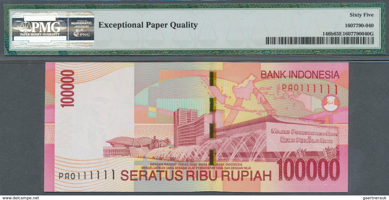 01782 Indonesia / Indonesien: 100.000 Rupiah 2004/05 P. 146b With Rare Serial Number PAO 1111111, Conditio - Indonesië