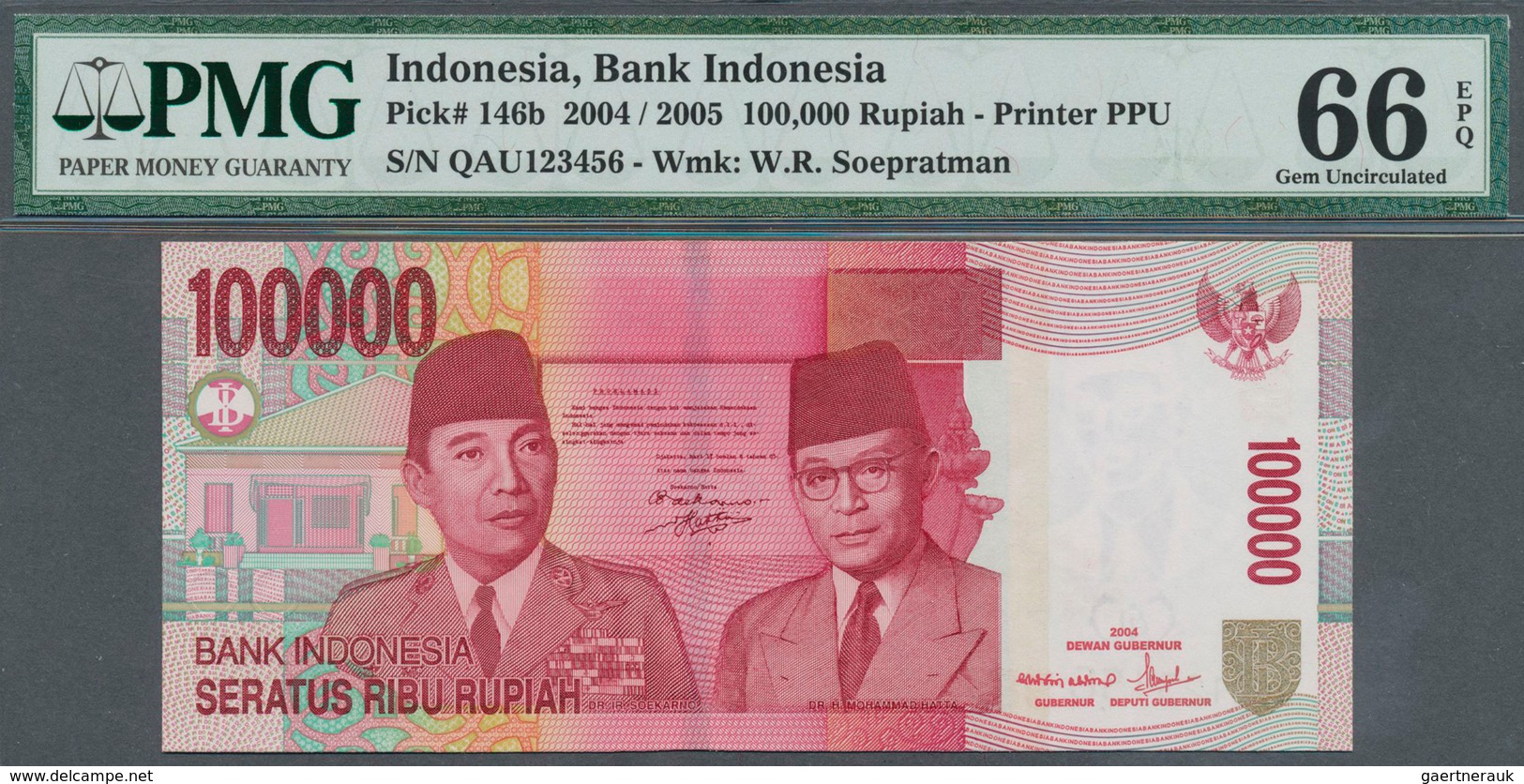 01783 Indonesia / Indonesien: 100.000 Rupiah 2004/05 P. 146b With Rare Serial Number QAU 123456, Condition - Indonesië