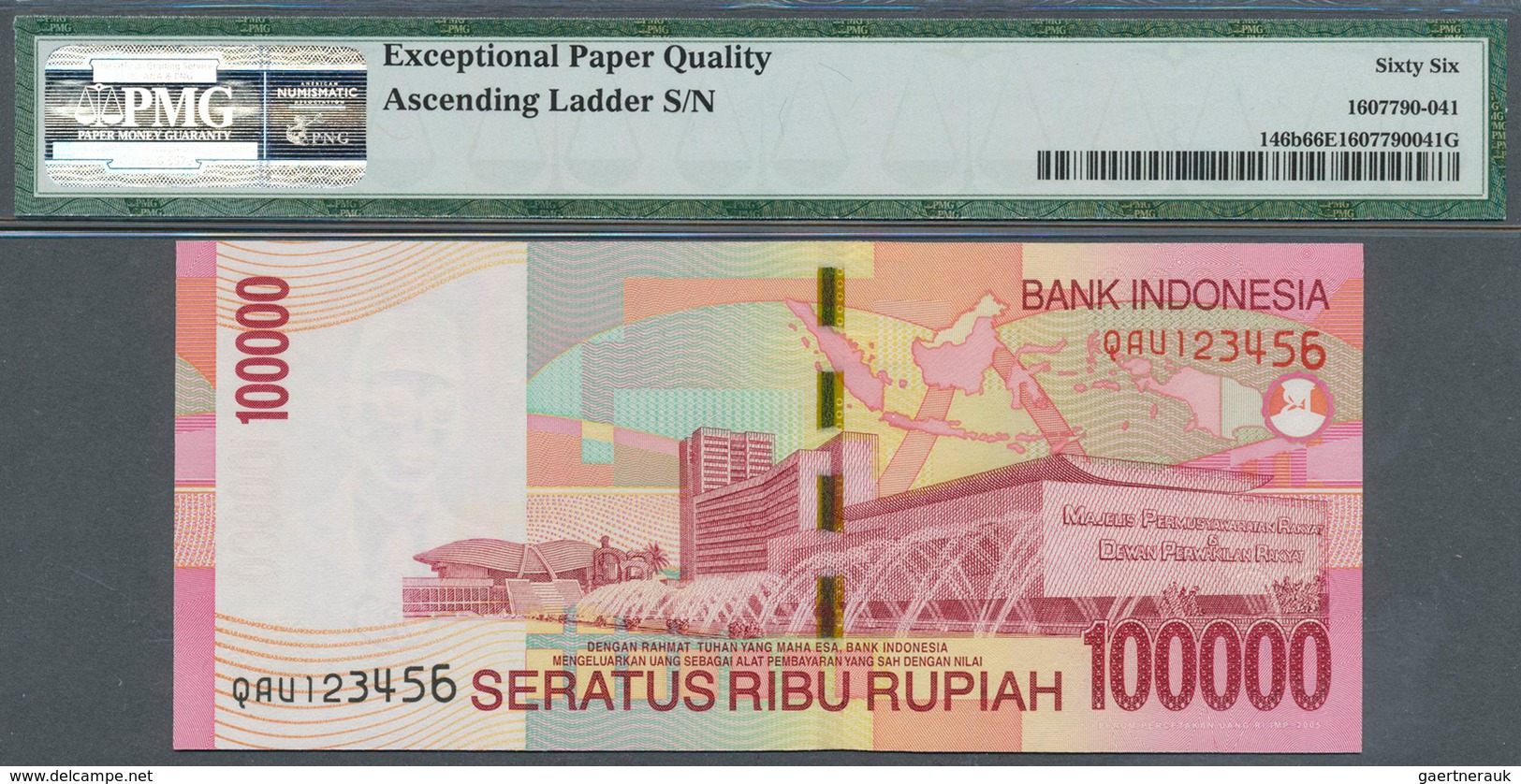 01783 Indonesia / Indonesien: 100.000 Rupiah 2004/05 P. 146b With Rare Serial Number QAU 123456, Condition - Indonesia