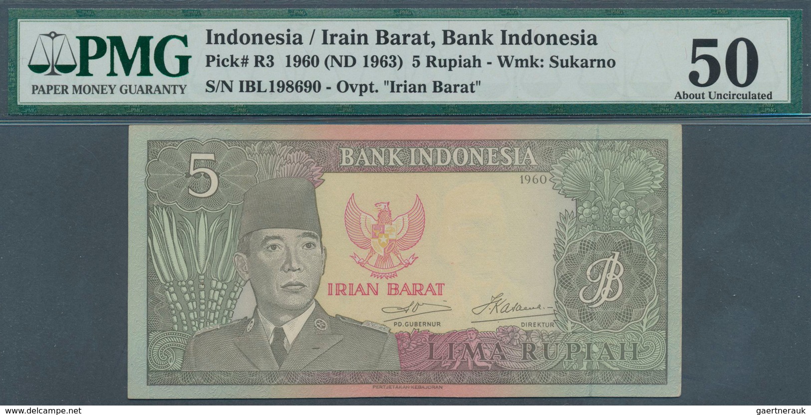 01784 Indonesia / Indonesien: Irain Barat 5 Rupiah ND(1963) P. R3, Condition: PMG 50 AUNC. - Indonesië