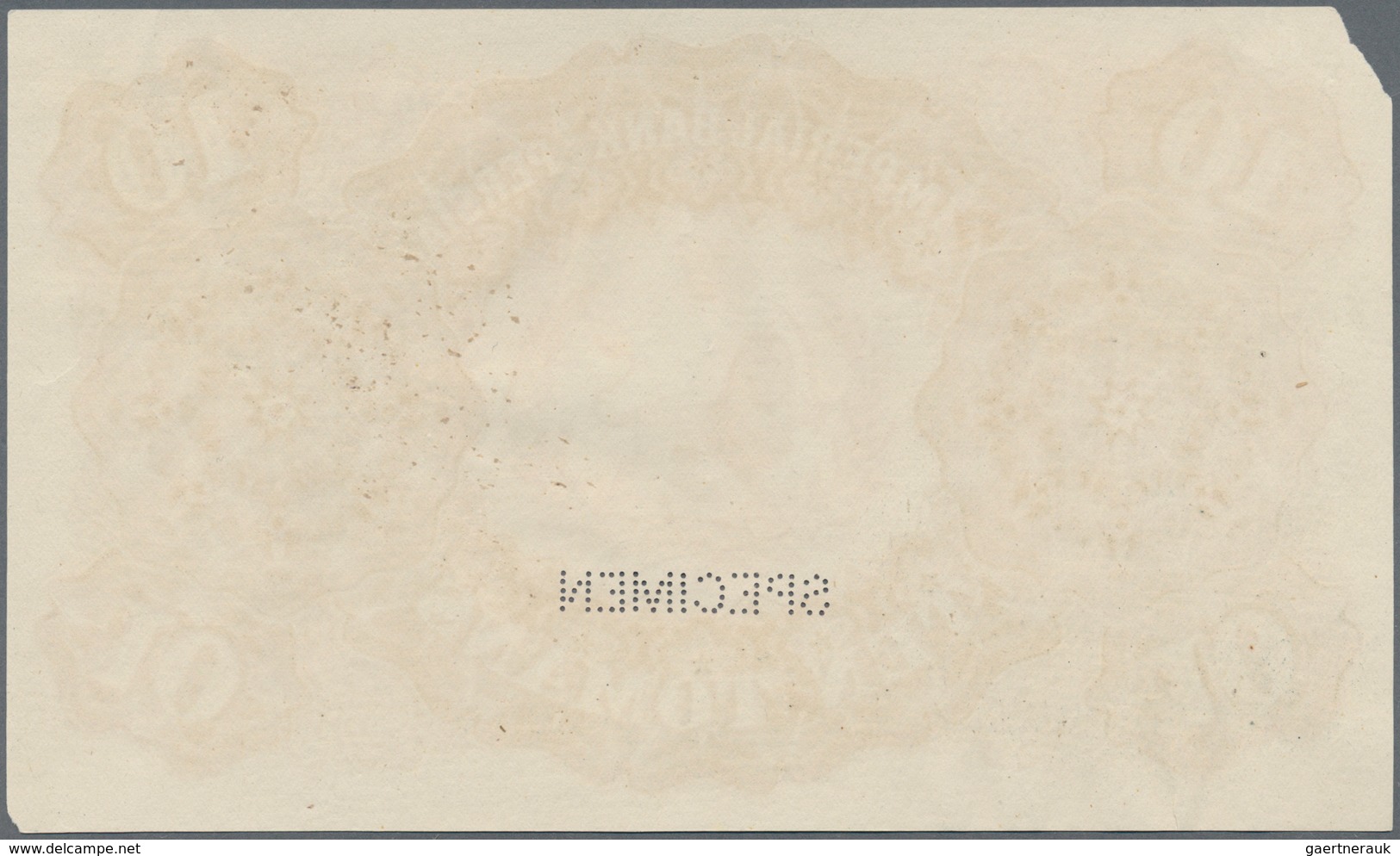 01787 Iran: Imperial Bank Of Persia Front And Reverse Specimen Of 10 Toman July 1st 1897, Printed By Bradb - Irán