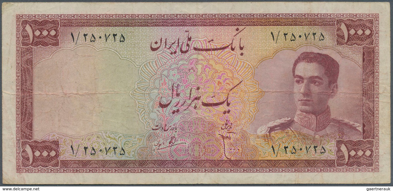 01802 Iran: 1000 Rials 1951 P. 53 In Used Condition With Several Folds And Creases But Not Washed Or Press - Iran