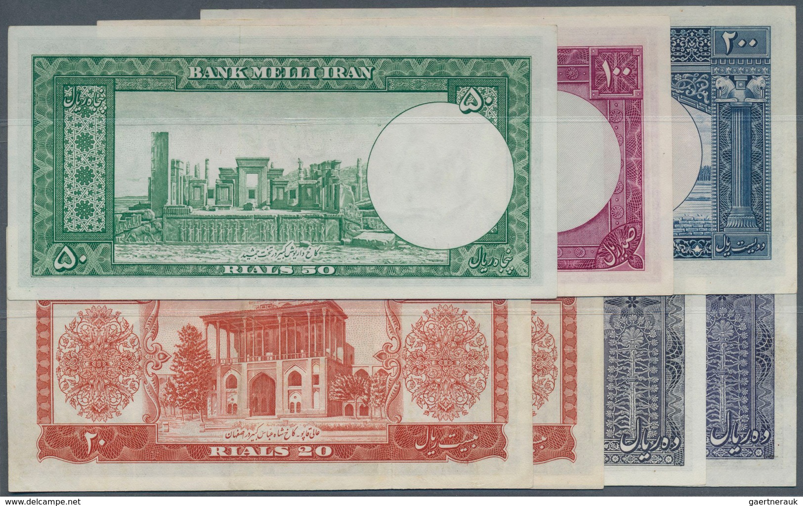 01803 Iran: Set Of 7 Notes Containing 2x 10, 2x 20, 50, 100 And 200 Rials 1951/53 P. 54-60, Mostly UNC, 3 - Iran