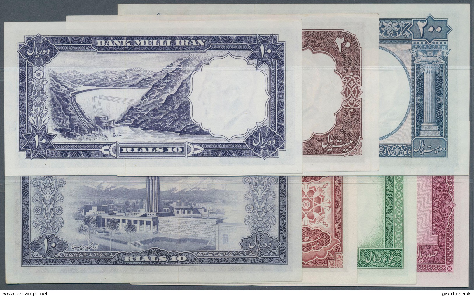 01804 Iran: Set Of 7 Notes Containing 10, 20, 50 And 100 Rials 1954 P. 64-67 And 10, 20, 200 Rials 1958 P. - Iran