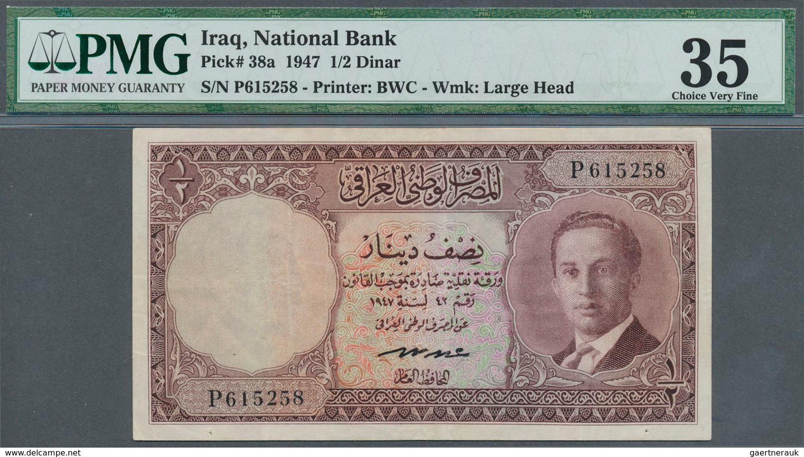 01810 Iraq / Irak: 1/2 Dinar 1947, P.38a, PMG Graded 35 Choice Very Fine - Iraq