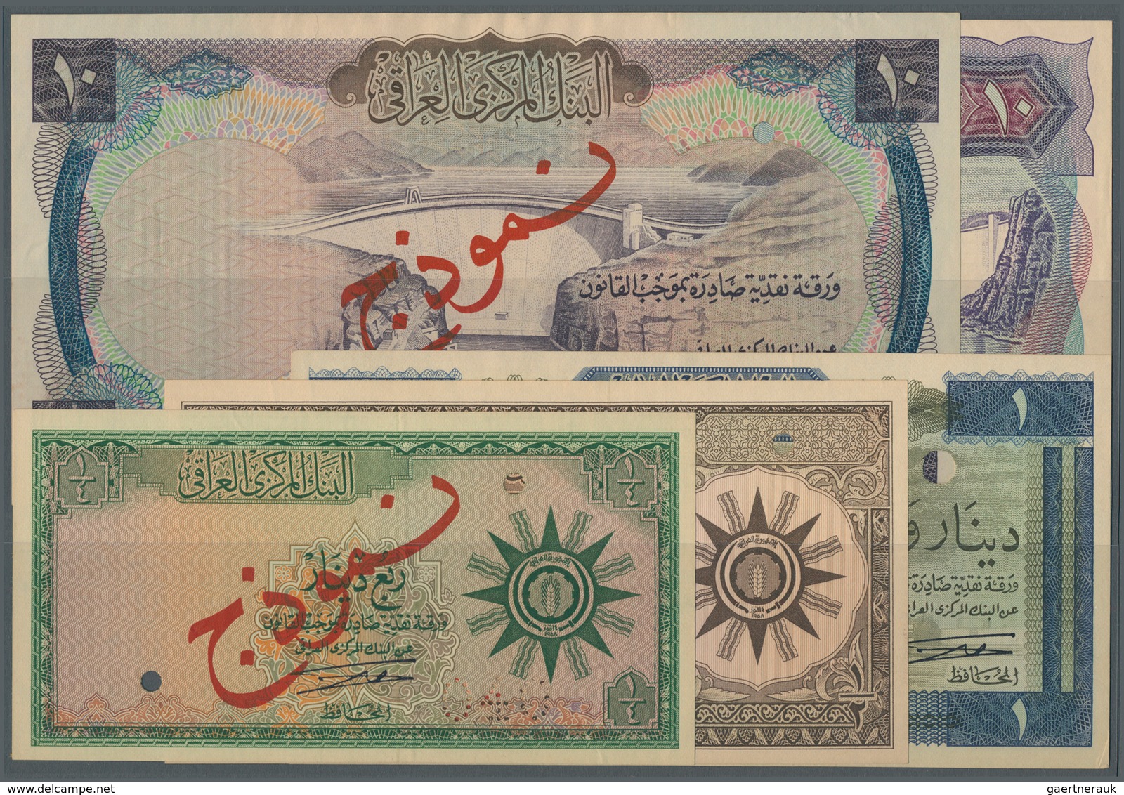 01811 Iraq / Irak: Set Of 5 Different Specimen Banknotes Containing 1/4 Dinar ND P. 51s, 1/2 Dinar ND P. 5 - Iraq