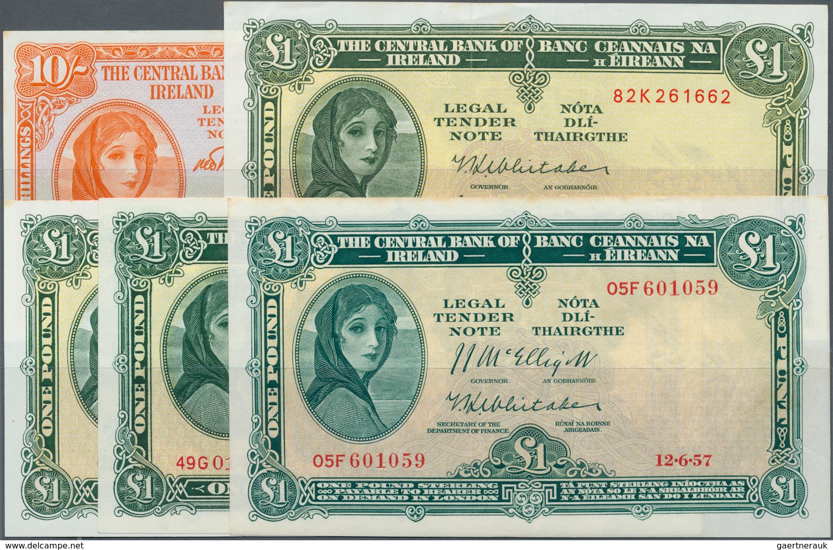 01814 Ireland / Irland: Central Bank Of Ireland Set With 5 Banknotes Comprising 10 Shillings June 6th 1968 - Ierland