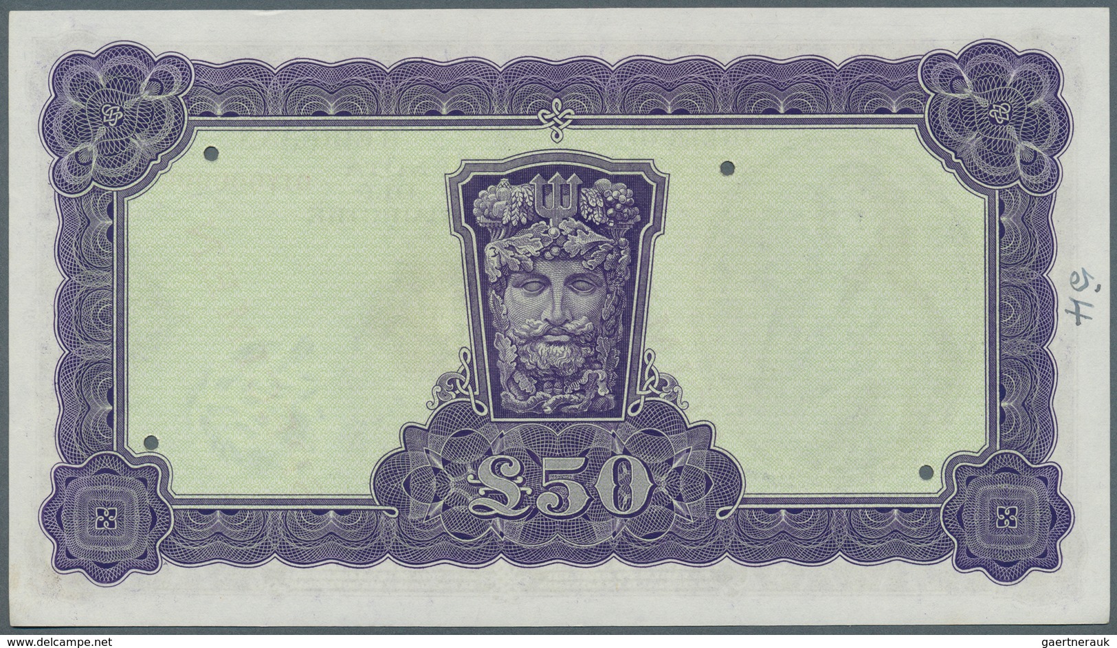 01815 Ireland / Irland: 50 Pounds Specimen P. 61s, 5 Cancellation Holes, Specimen Overprint And Zero Seria - Ierland