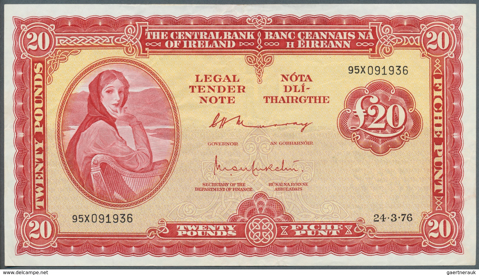 01816 Ireland / Irland: 20 Pounds 1976 P. 67c, Folds And Creases In Paper But No Holes Or Tears, Still Ori - Irlanda