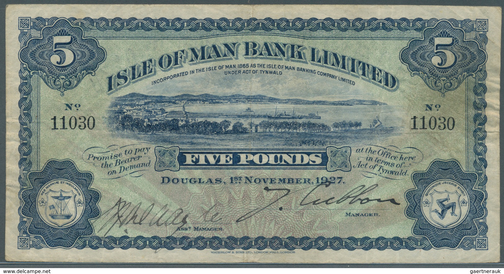 01820 Isle Of Man: 5 Pounds 1927, P.5 Bwith Several Handling Marks Like Folds, Lightly Yellowed Paper And - Otros & Sin Clasificación