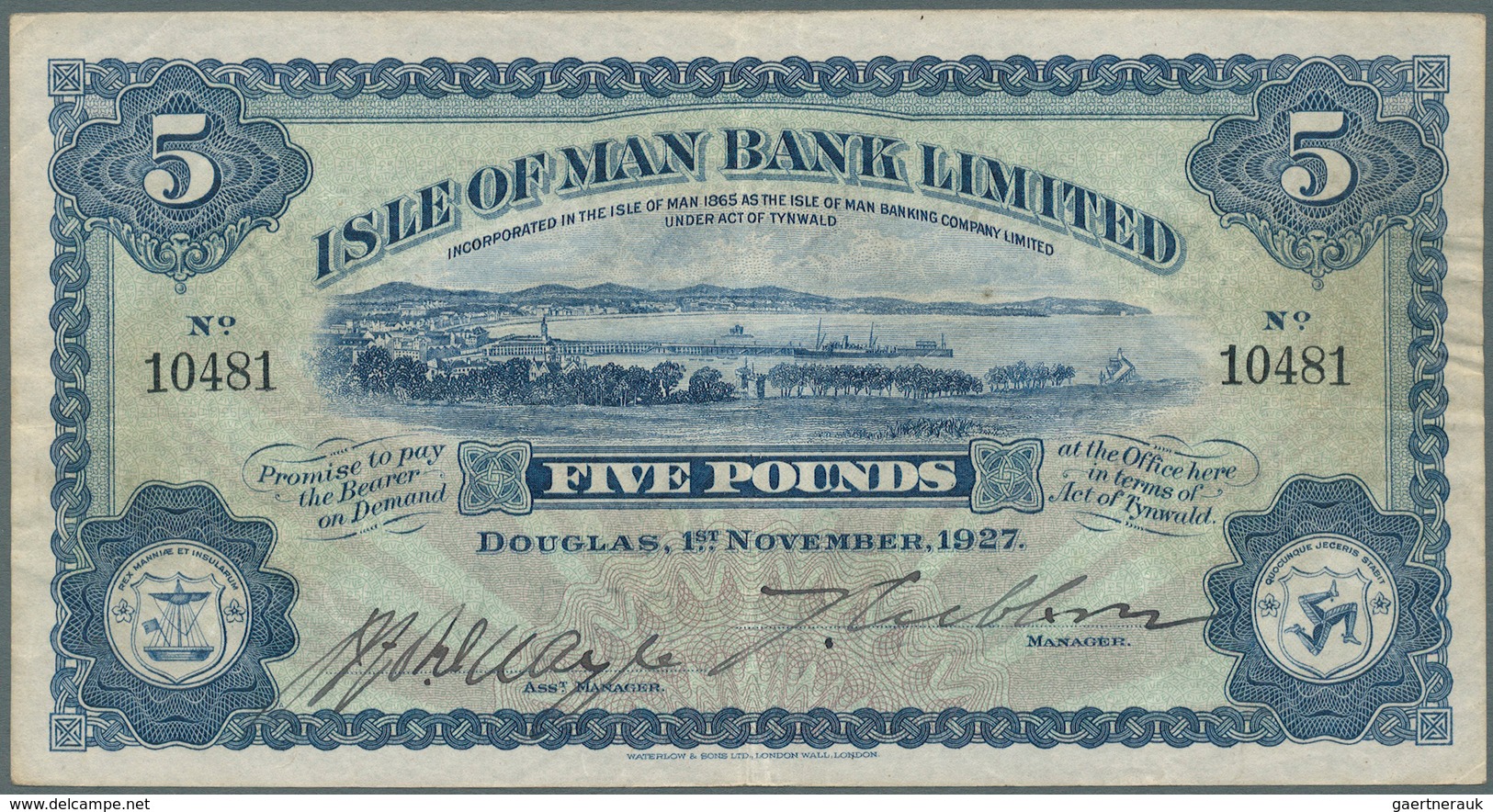 01821 Isle Of Man: 5 Pounds 1927 P. 5, Vertically And Horizontally Folded But Still In Great Shape, No Hol - Otros & Sin Clasificación