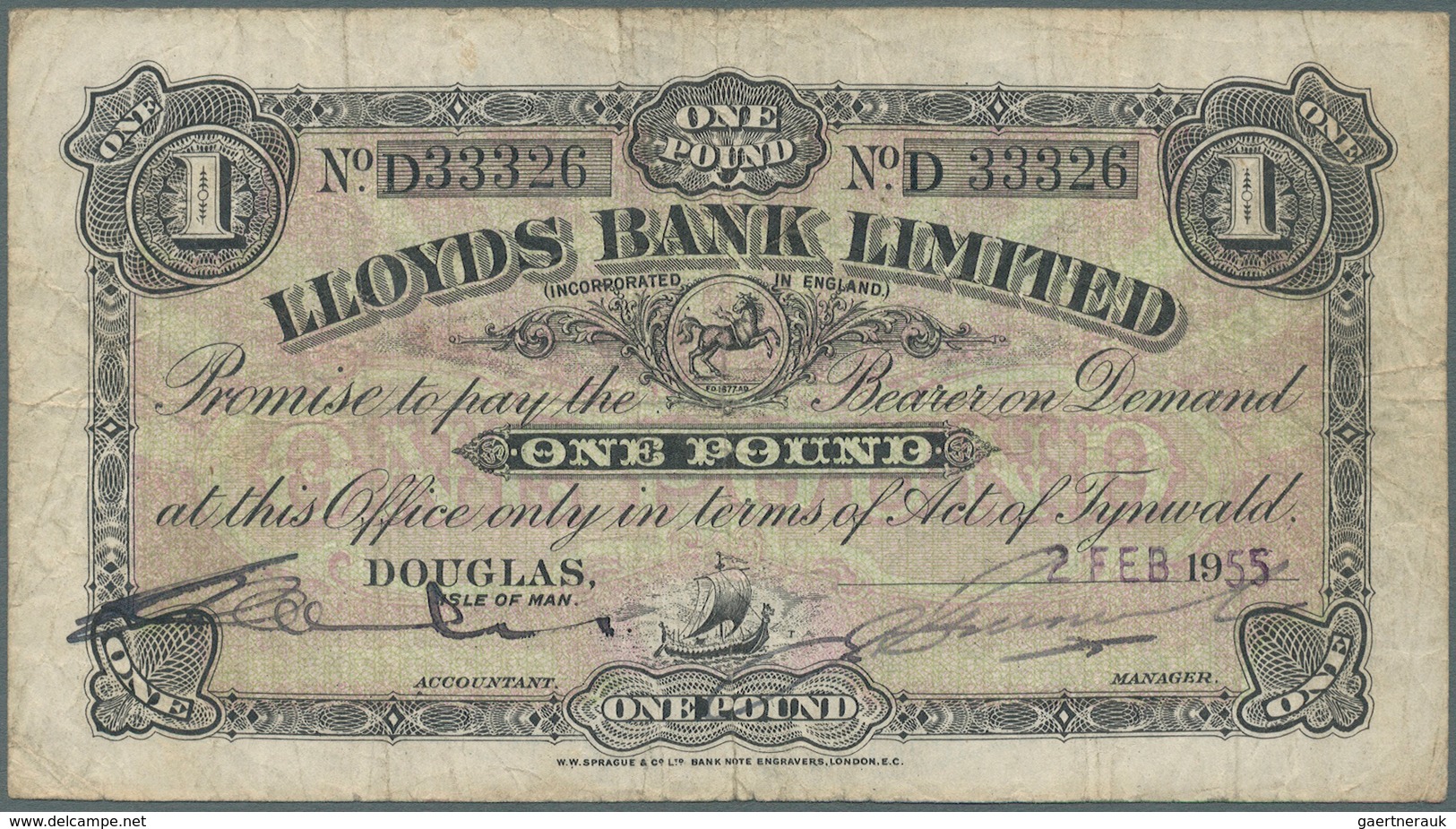 01824 Isle Of Man: 1 Pound 1955 Lloyds Bank Ltd P. 13a, Used With Several Folds, No Holes Or Tears But A B - Andere & Zonder Classificatie