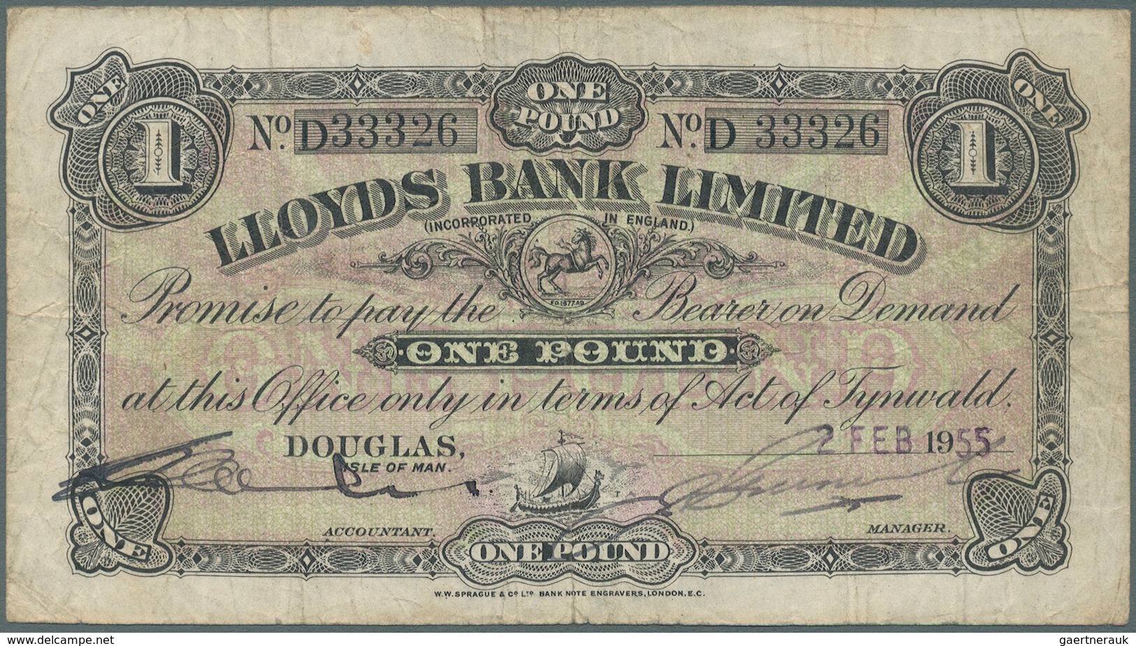 01824 Isle Of Man: 1 Pound 1955 Lloyds Bank Ltd P. 13a, Used With Several Folds, No Holes Or Tears But A B - Otros & Sin Clasificación