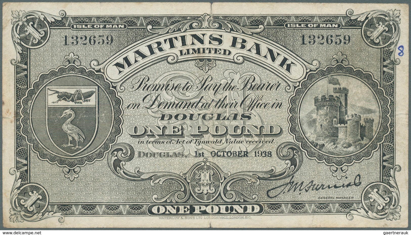 01825 Isle Of Man: 1 Pound 1938 P. 18b, Used With A Stronger Center Fold, Center Hole, 5mm Tear At Upper B - Otros & Sin Clasificación