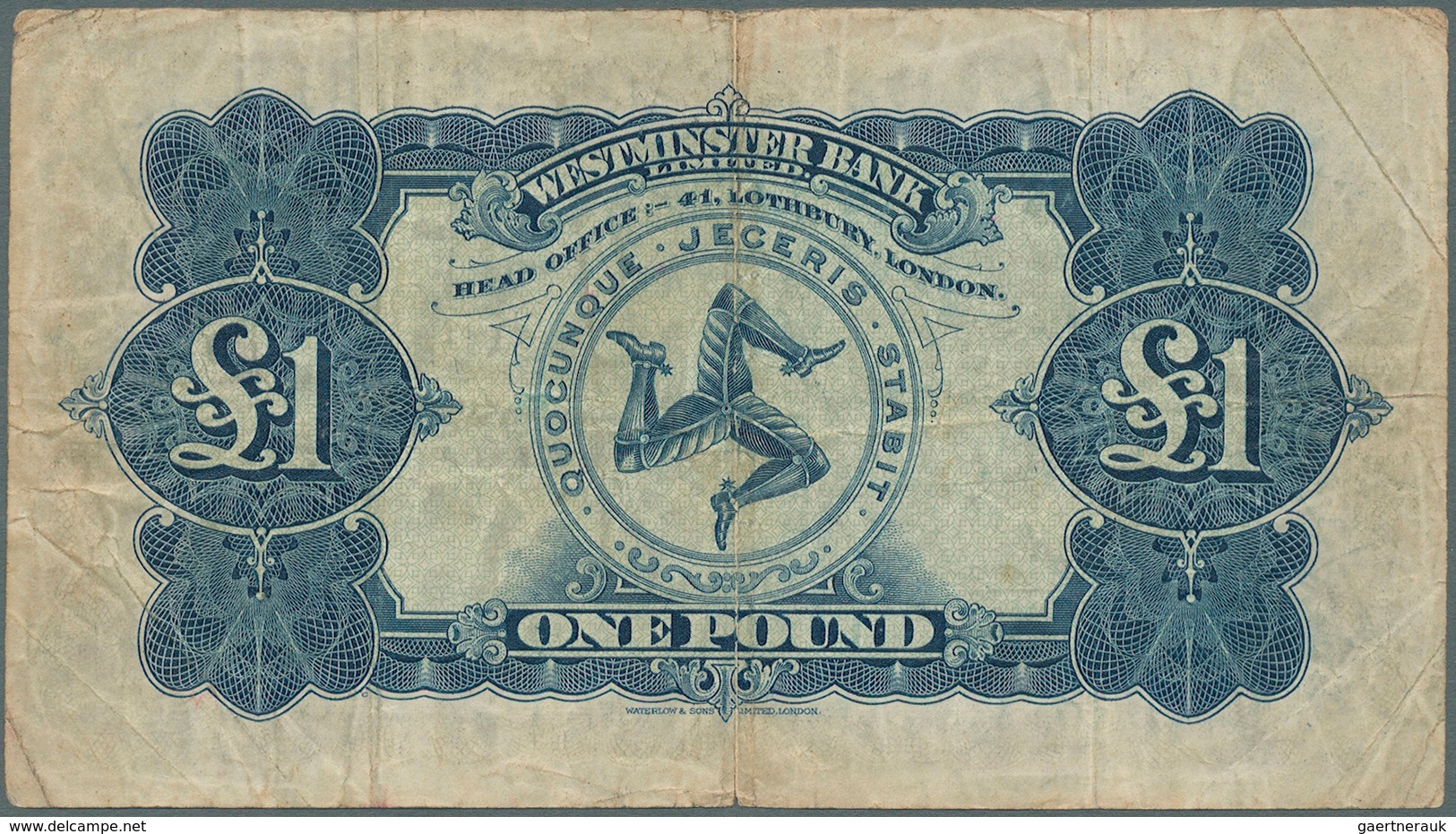 01826 Isle Of Man: 1 Pound 1948 P. 23c, Several Folds, No Holes, Not Washed Or Pressed, Strong Colors, Con - Otros & Sin Clasificación