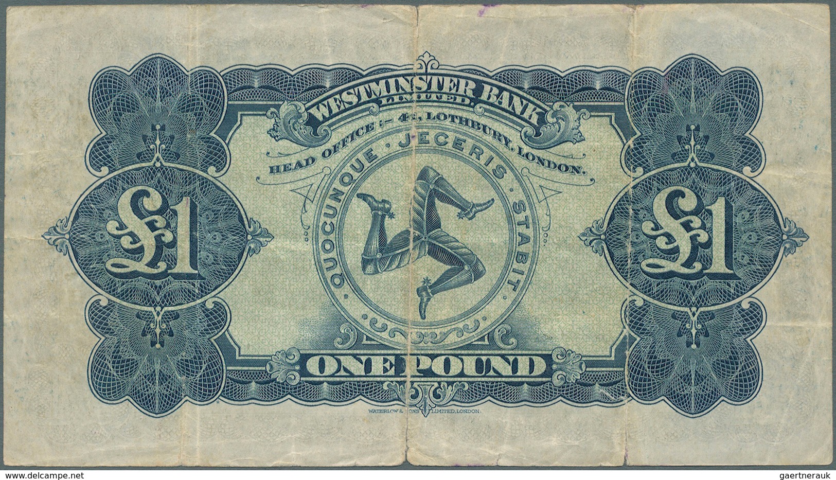 01827 Isle Of Man: 1 Pound 1955 P. 23Aa, Stronger Center Fold Which Caused A 8mm Tear At Lower Border, Ink - Otros & Sin Clasificación