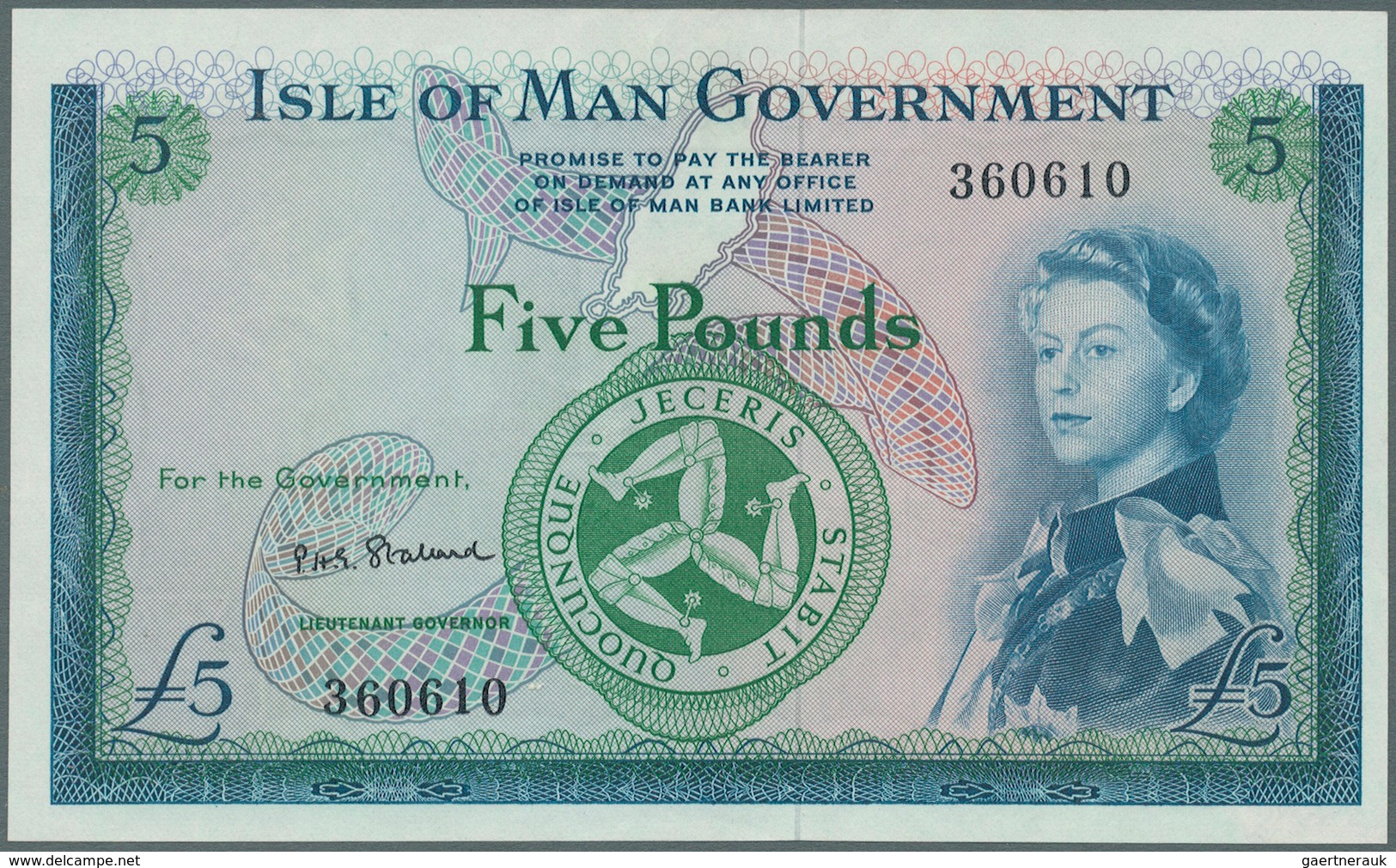 01829 Isle Of Man: 5 Pounds ND(1961) P. 26 With Only One Slight Crease At Center, Otherwise Crisp Original - Other & Unclassified