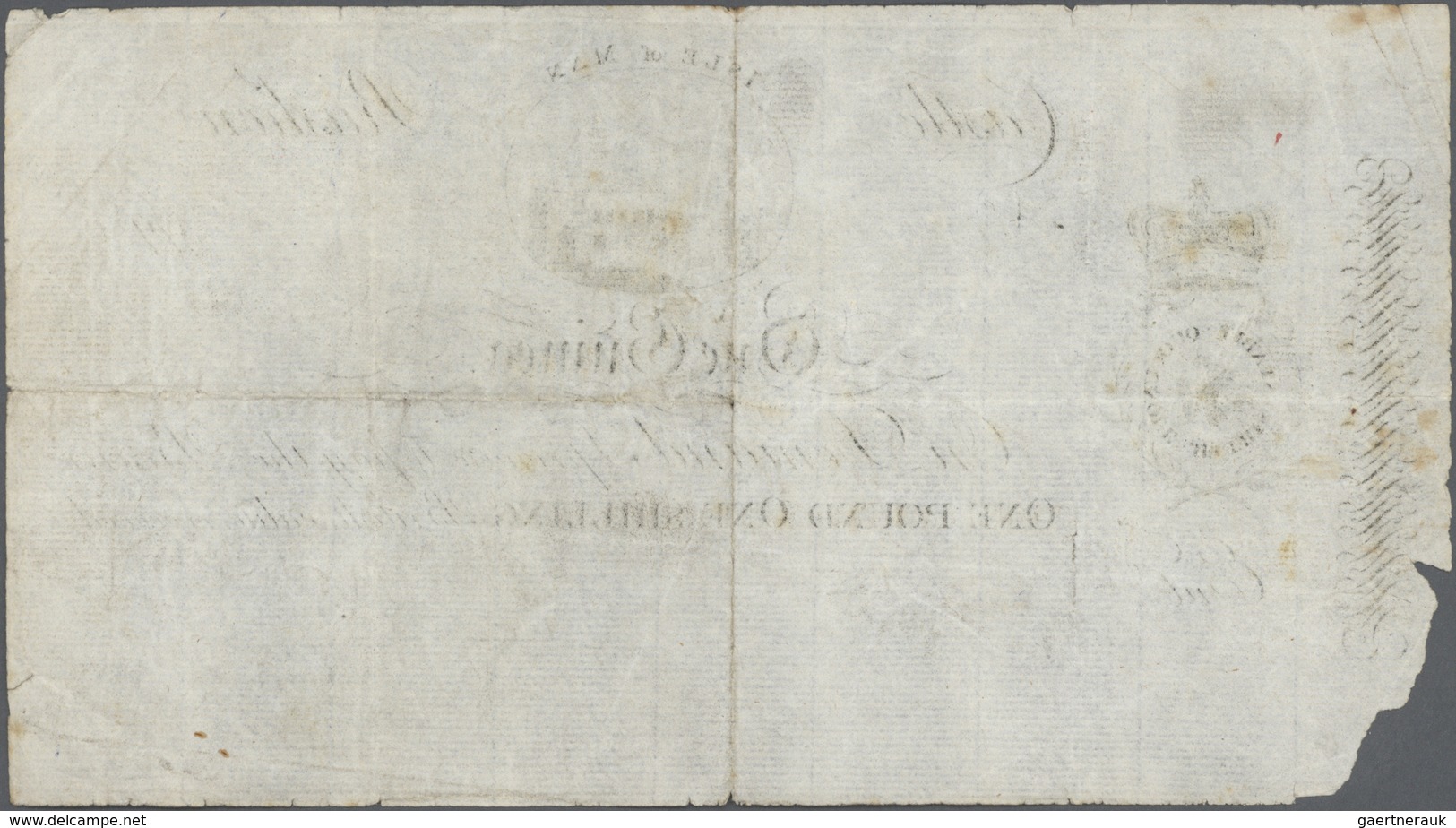 01835 Isle Of Man: Seldom Seen Note Of 1 Guinea 179x P. S111 Remainder, Unsigned, Folds In Paper, Missing - Otros & Sin Clasificación