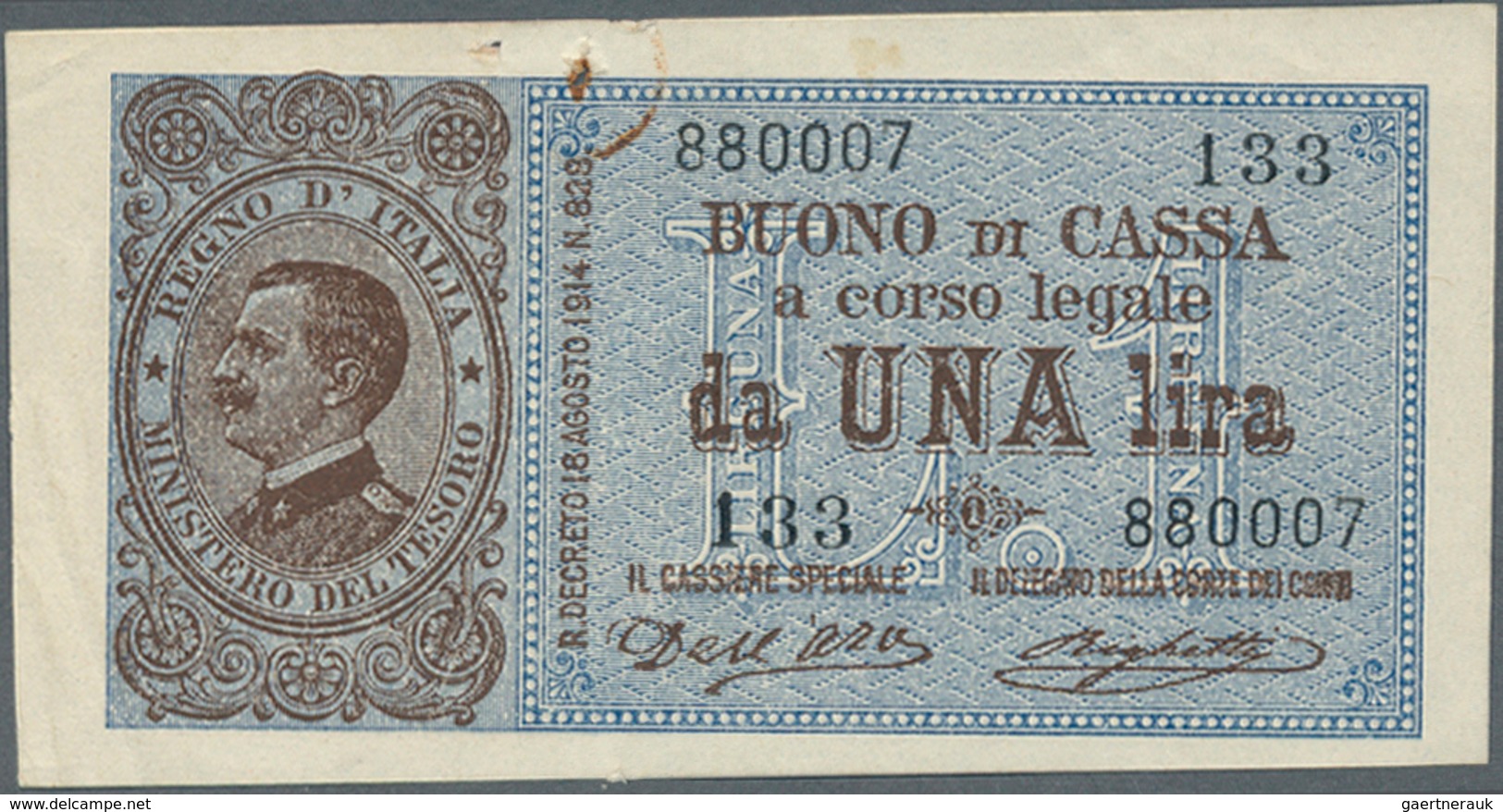 01849 Italy / Italien: Set Of 2 Different Notes Containing 1 Lira L.1914 P. 36a (2 Pinholes With Rust Trac - Other & Unclassified