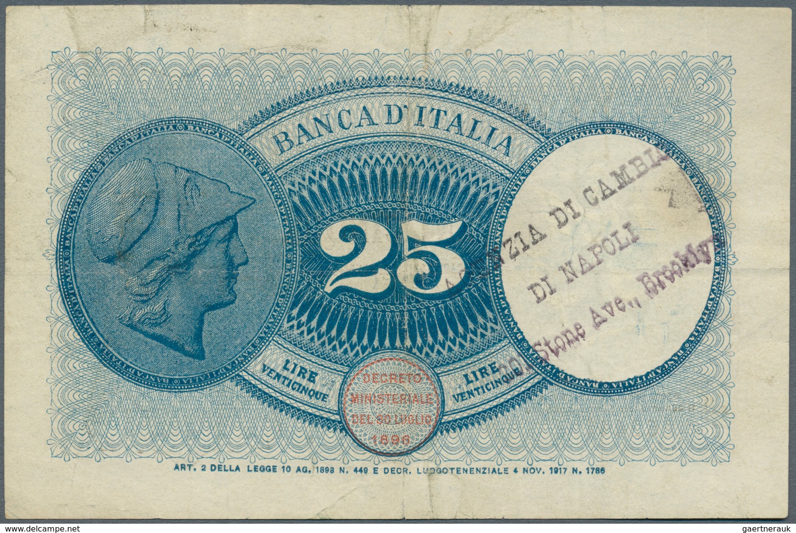 01851 Italy / Italien: 25 Lire 1918/1919 P. 42b, Seldom Seen Issue, This One Is Vertically And Horizontall - Other & Unclassified