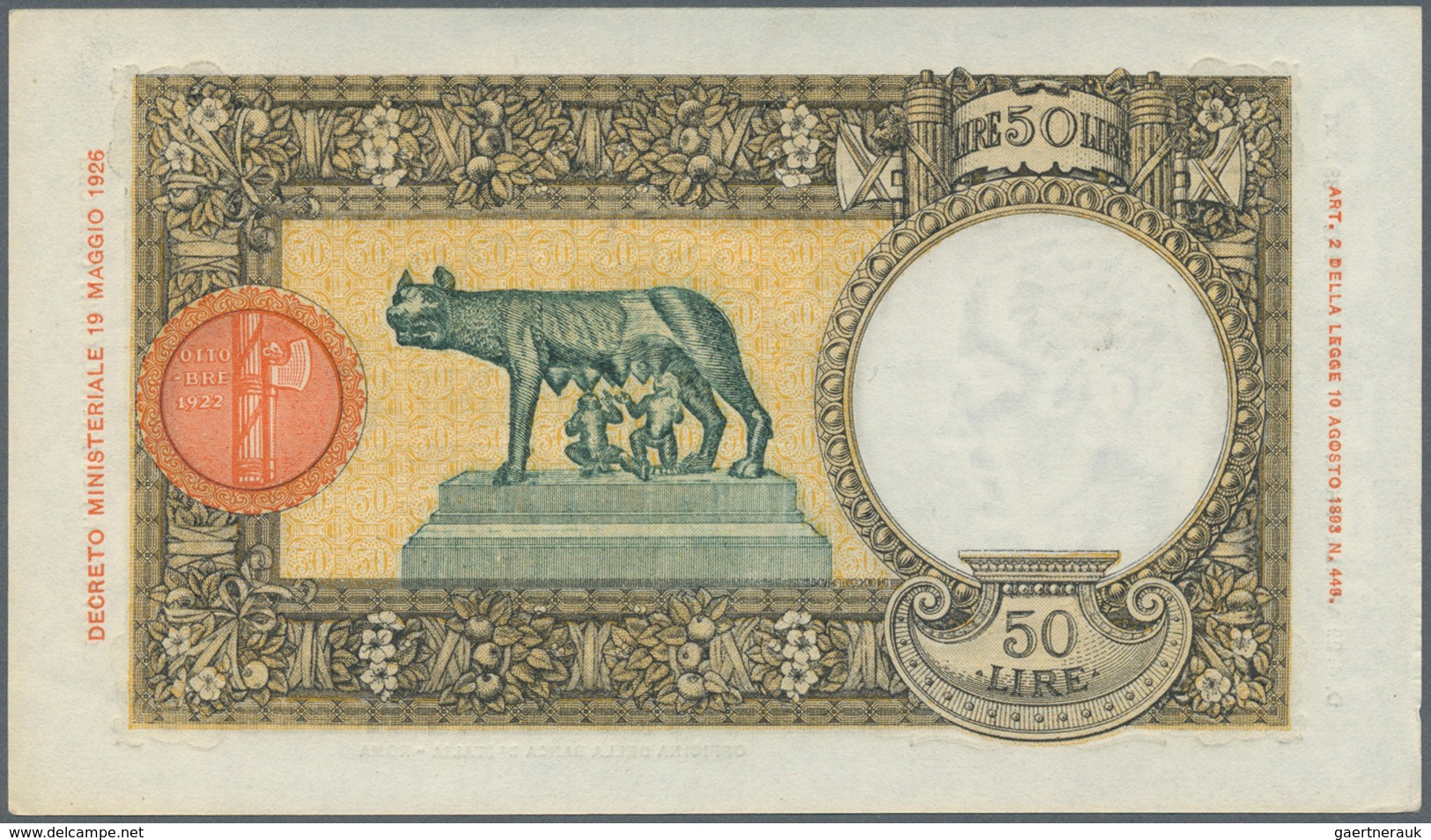 01855 Italy / Italien: Set Of 2 Nearly Consecutive Notes 50 Lire 1940 P. 54b, Numbers #2178 And #2176 Very - Altri & Non Classificati
