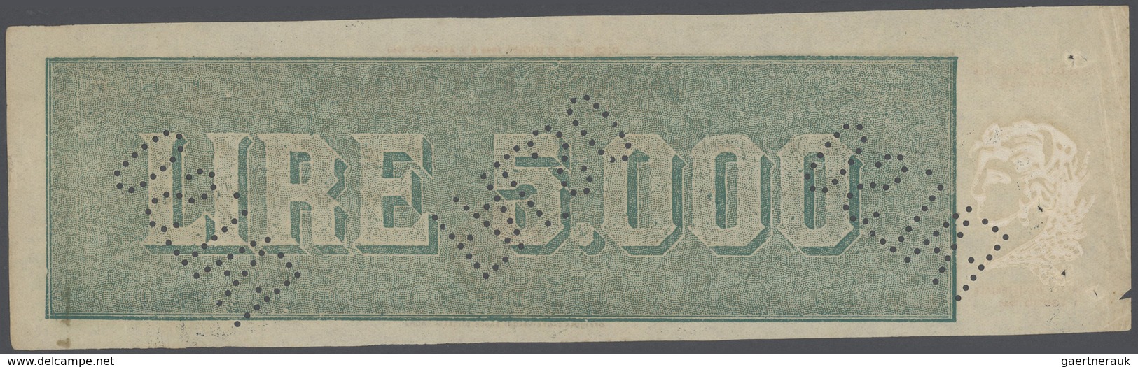 01860 Italy / Italien: 5000 Lire 1945 P. 78a, Contemporary Forgery, 3 Times Perforated "Falso", Pinholes A - Altri & Non Classificati