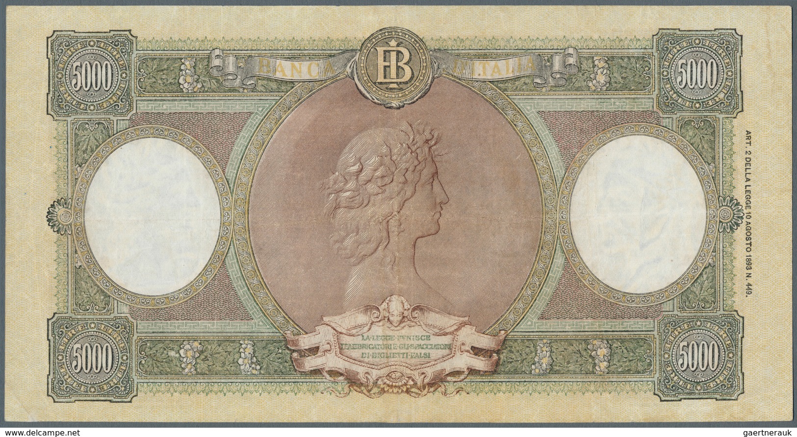 01861 Italy / Italien: 5000 Lire 1947 P. 85a, Light Folds In Paper, Washed And Pressed But Still Strong Pa - Andere & Zonder Classificatie