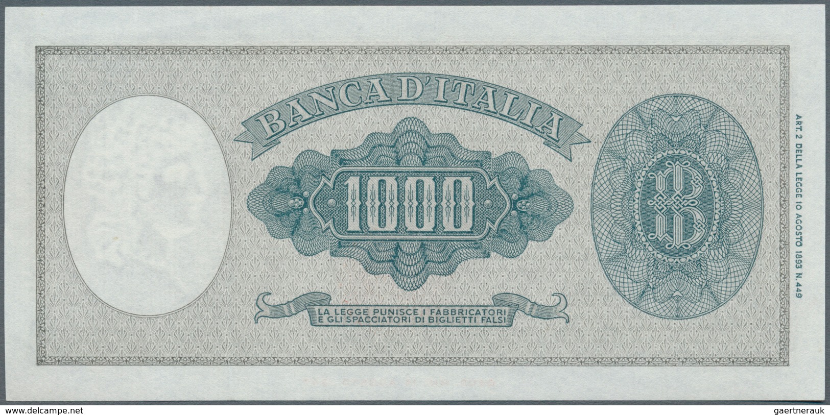 01868 Italy / Italien: Set Of 2 CONSECUTIVE Notes 1000 Lire 1949 P. 88b, Numbers 088289, 088290 With Only - Otros & Sin Clasificación