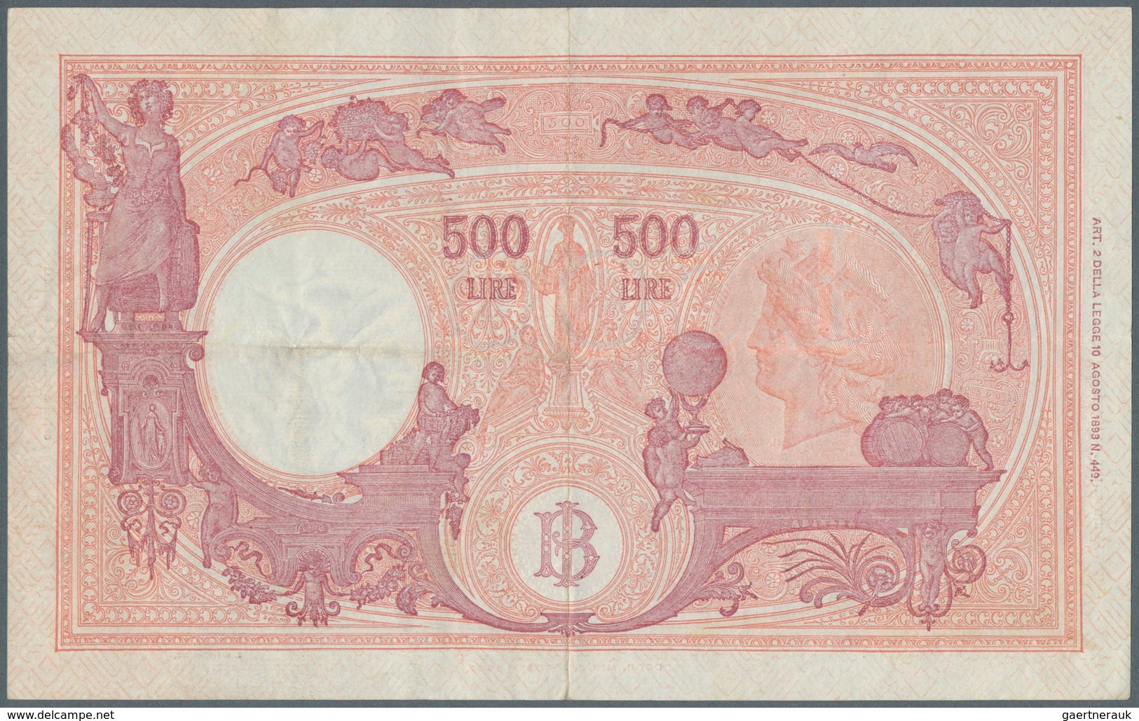 01871 Italy / Italien: 500 Lire 1950 P. 90, Rare And Searched-for Issue, Center Fold, Lighter Horizontal F - Autres & Non Classés