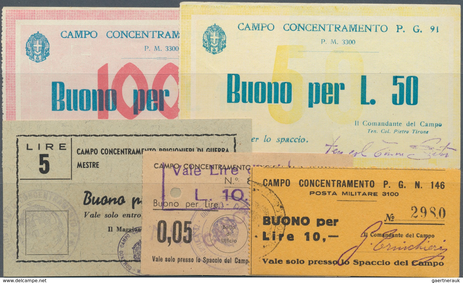 01878 Italy / Italien: Set Of 28 P.O.W. Notes Italy Containing The Following Campell Numbers: 6159 (2x In - Altri & Non Classificati